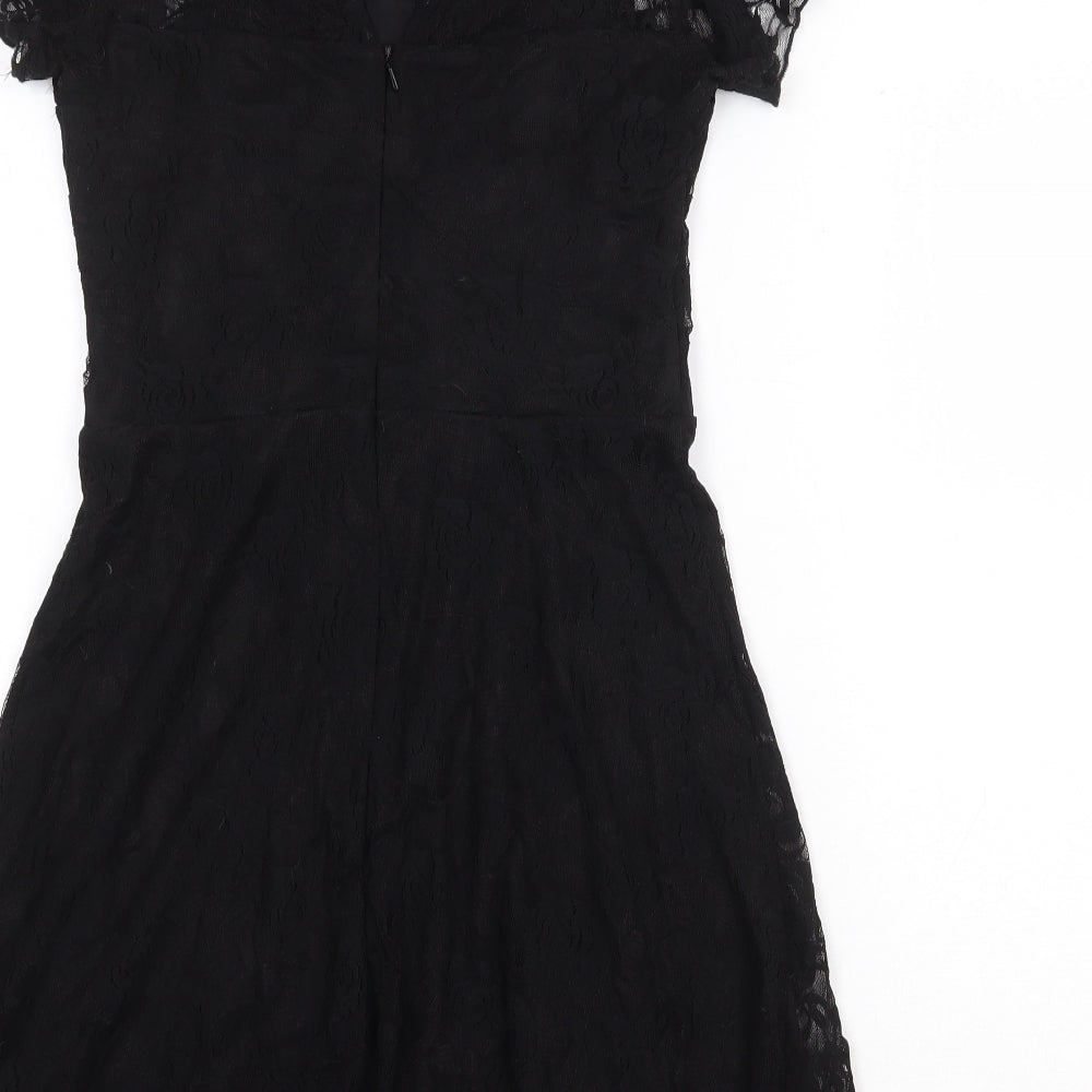 ASOS Womens Black Floral Nylon Fit & Flare Size 12 Round Neck Zip