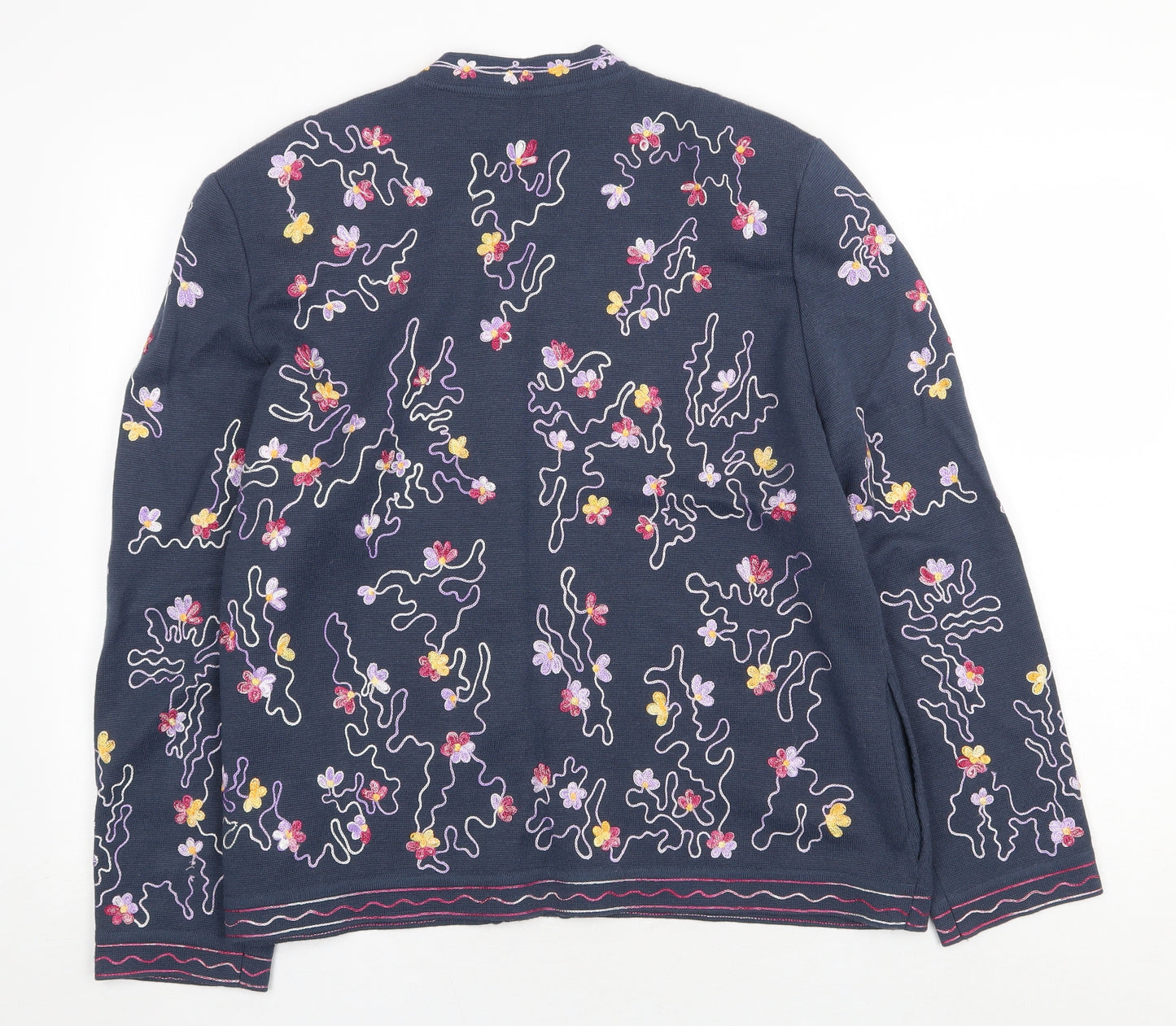 Belmonde Womens Grey Geometric Jacket One Size Button - Flower Detail