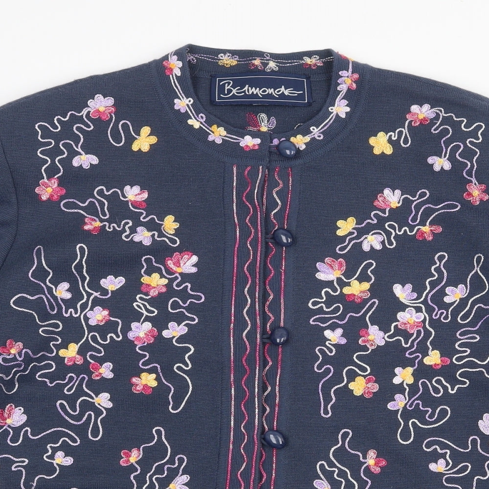 Belmonde Womens Grey Geometric Jacket One Size Button - Flower Detail