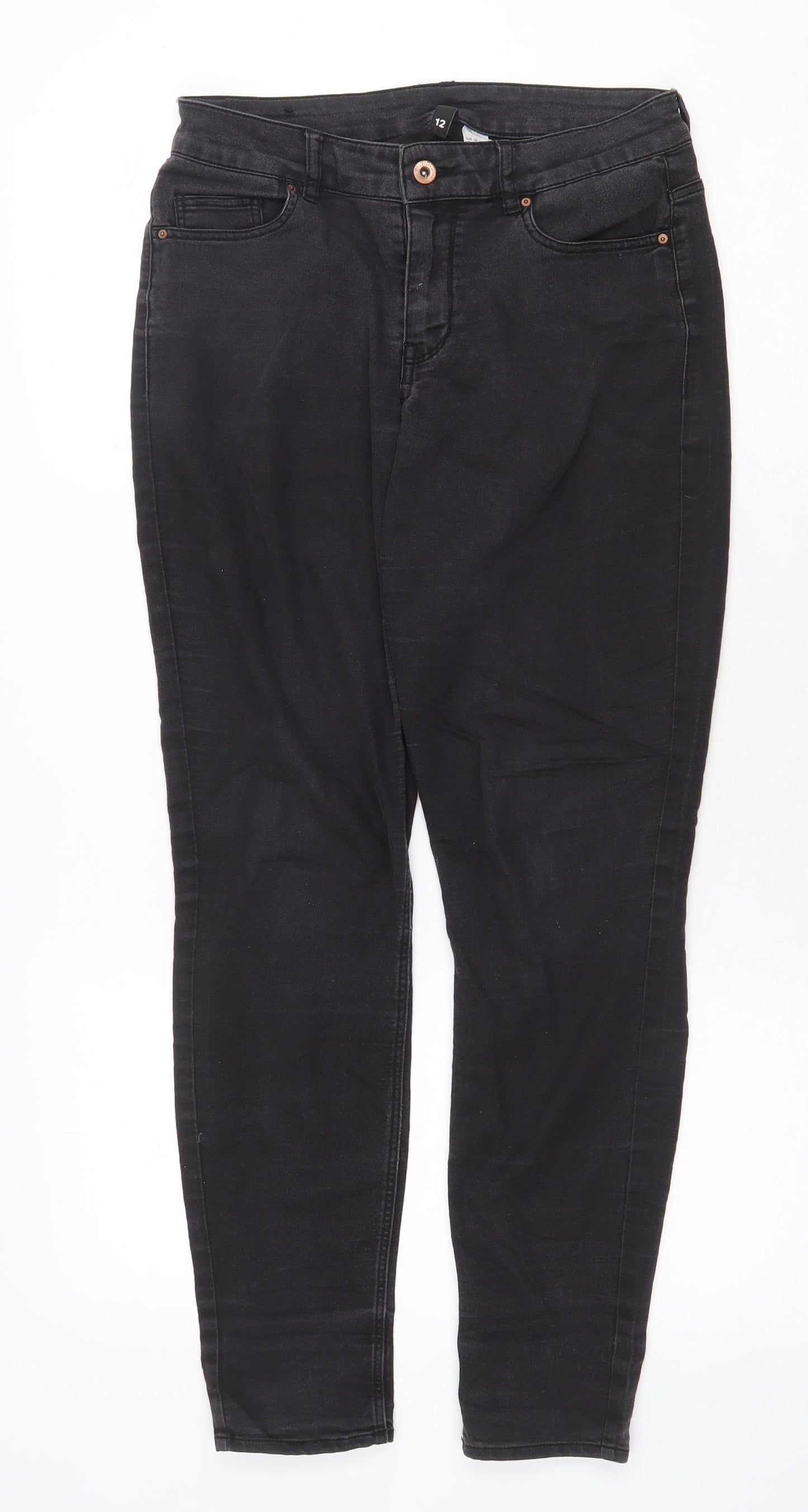 H&M Womens Grey Cotton Skinny Jeans Size 12 Regular Zip