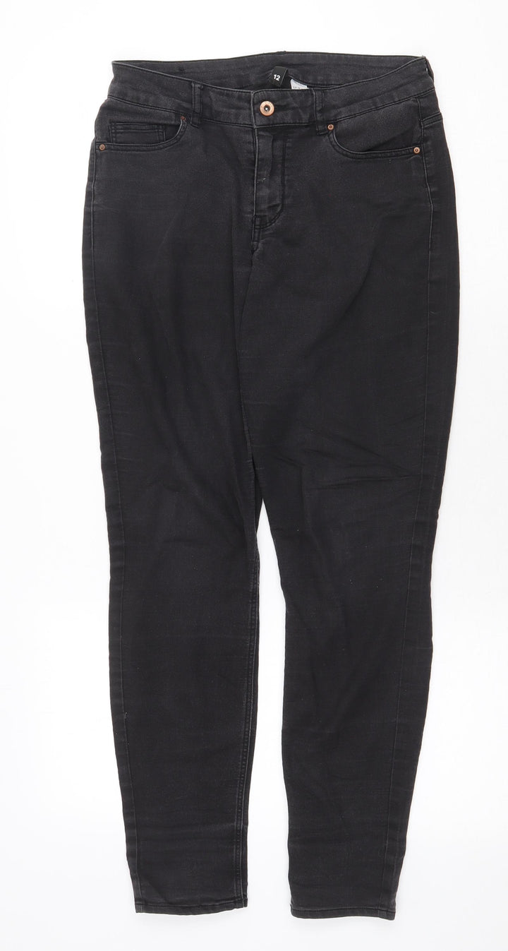 H&M Womens Grey Cotton Skinny Jeans Size 12 Regular Zip