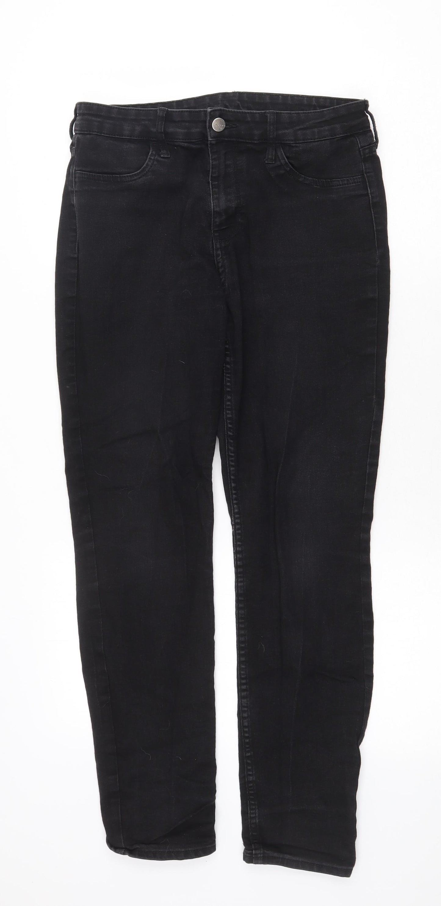 H&M Womens Black Cotton Straight Jeans Size 30 in Regular Zip