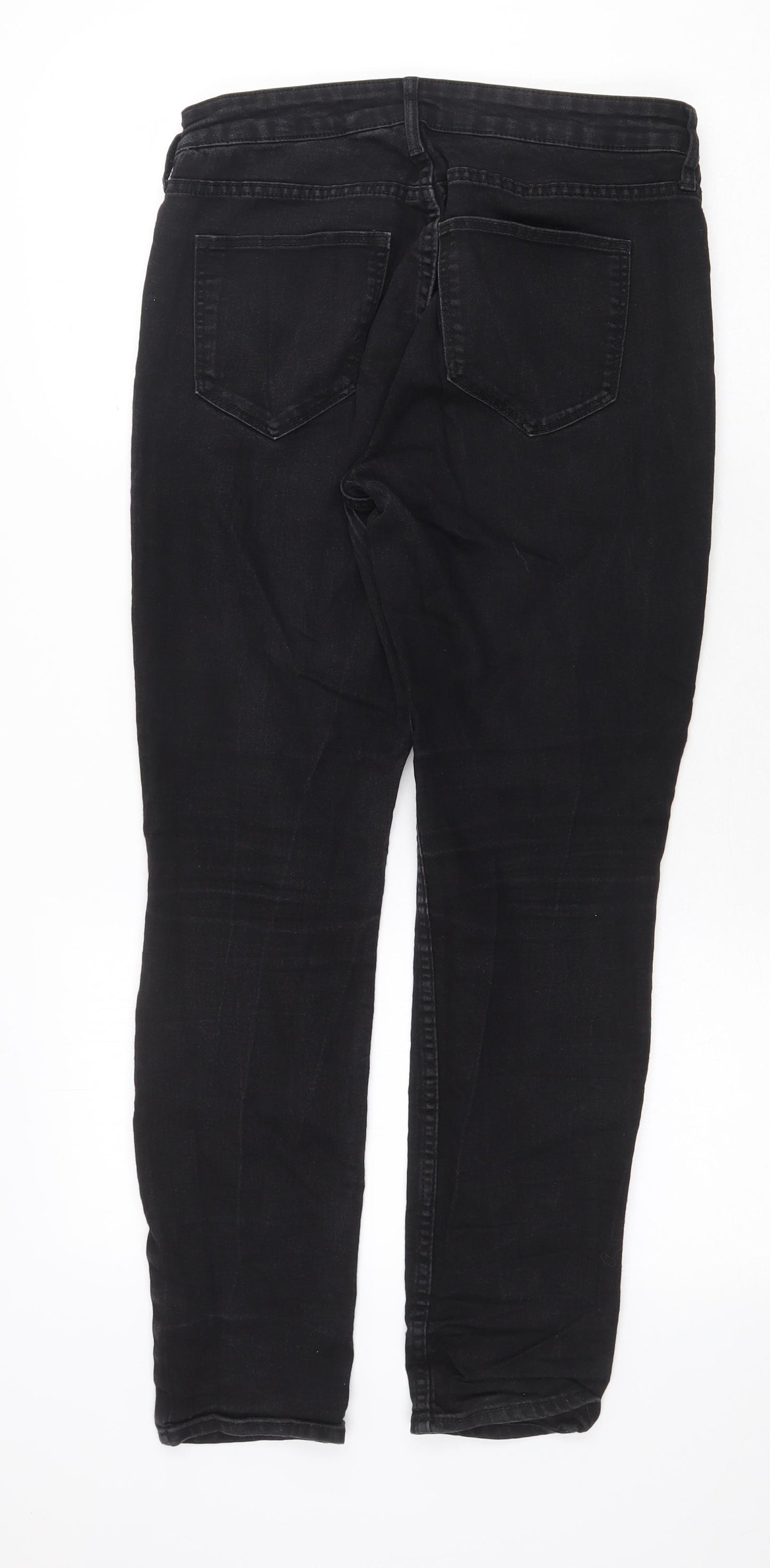 H&M Womens Black Cotton Straight Jeans Size 30 in Regular Zip