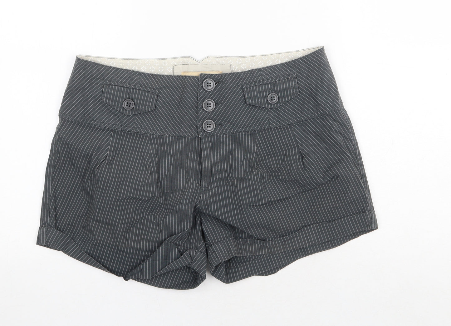 Flying Tomato Womens Grey Striped Cotton Chino Shorts Size L Regular Zip