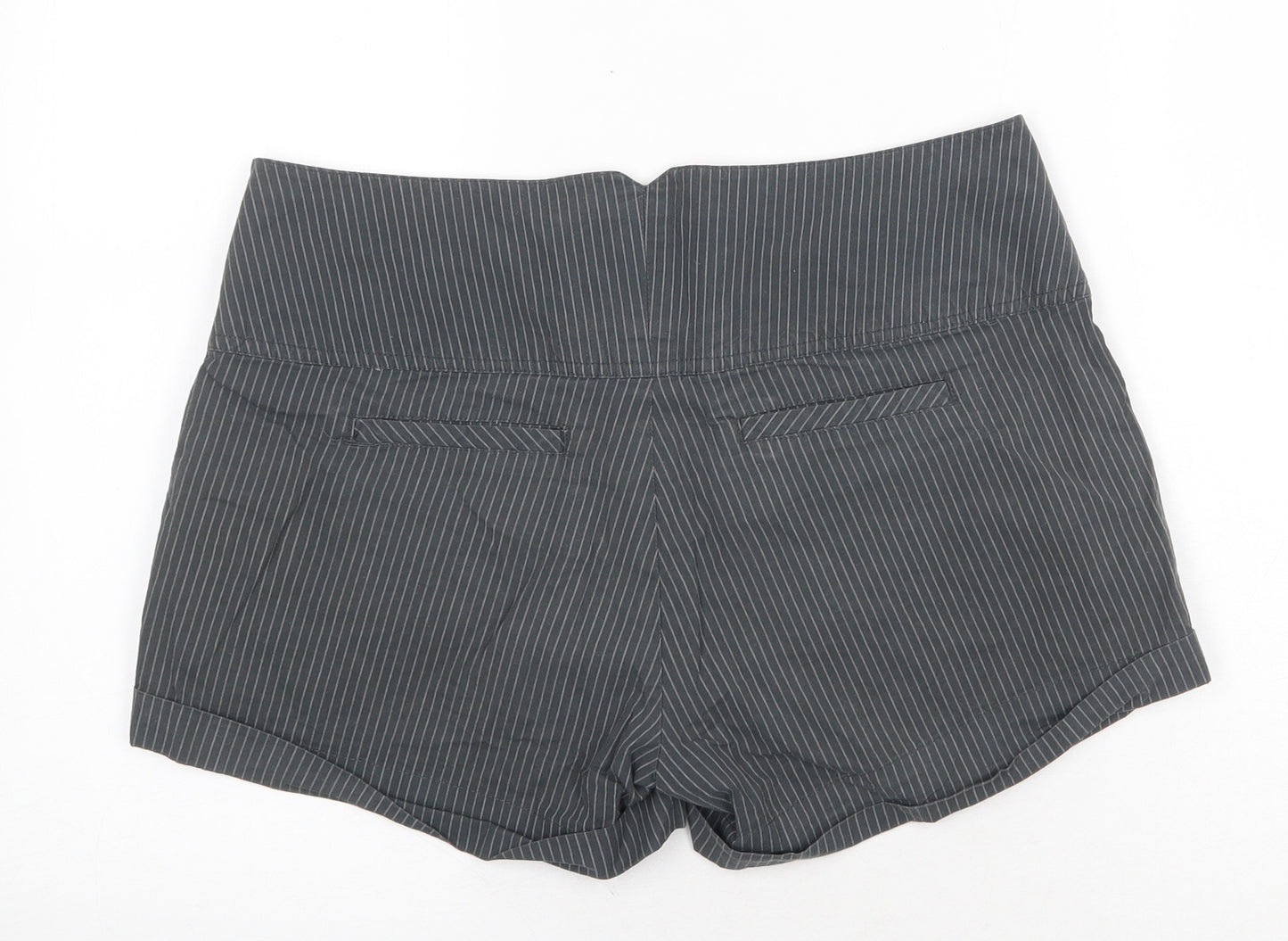 Flying Tomato Womens Grey Striped Cotton Chino Shorts Size L Regular Zip