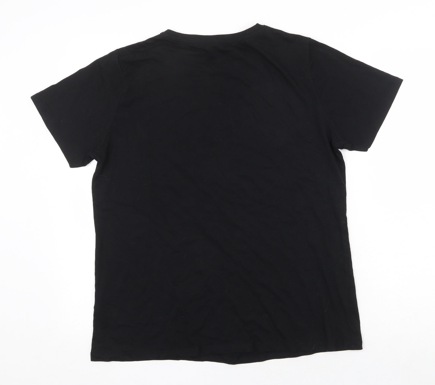 New Look Womens Black 100% Cotton Basic T-Shirt Size 14 Round Neck - Lips