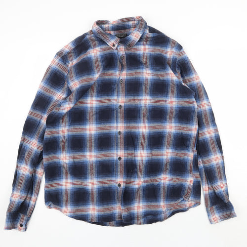 Avenue Mens Blue Plaid Cotton Button-Up Size XS Collared Button