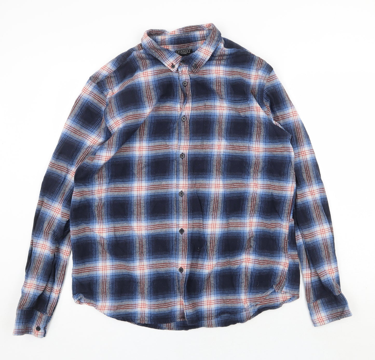 Avenue Mens Blue Plaid Cotton Button-Up Size XS Collared Button