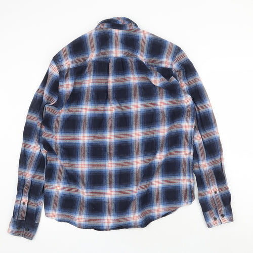 Avenue Mens Blue Plaid Cotton Button-Up Size XS Collared Button