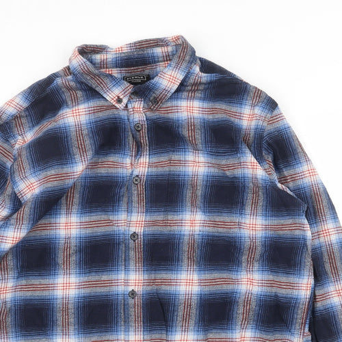 Avenue Mens Blue Plaid Cotton Button-Up Size XS Collared Button