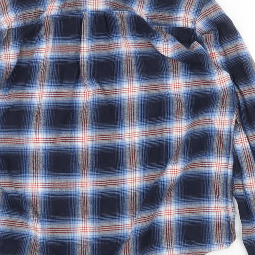 Avenue Mens Blue Plaid Cotton Button-Up Size XS Collared Button