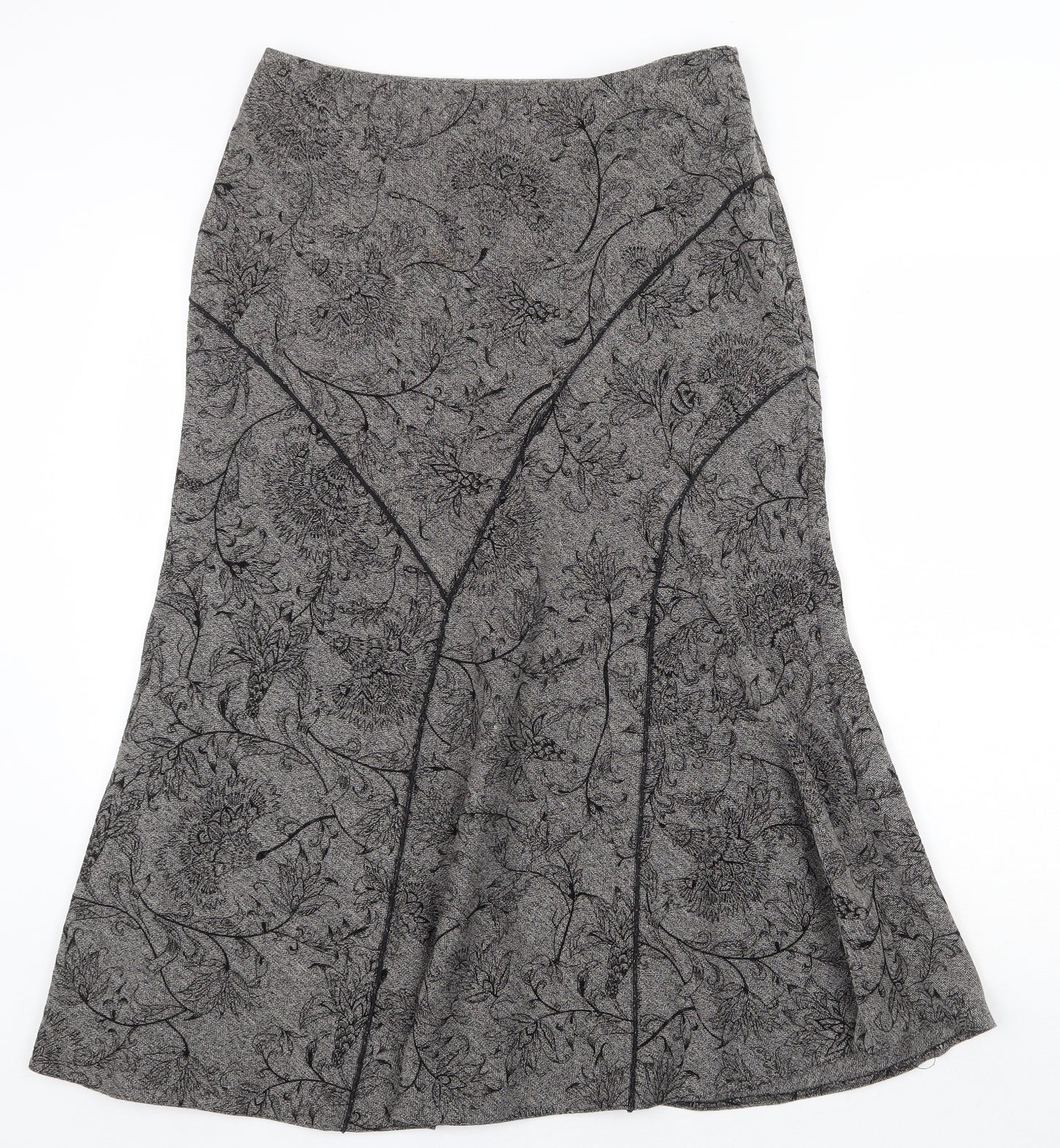 EWM Womens Grey Floral Cotton Swing Skirt Size 12 Zip