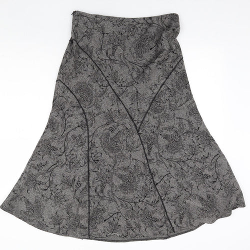 EWM Womens Grey Floral Cotton Swing Skirt Size 12 Zip