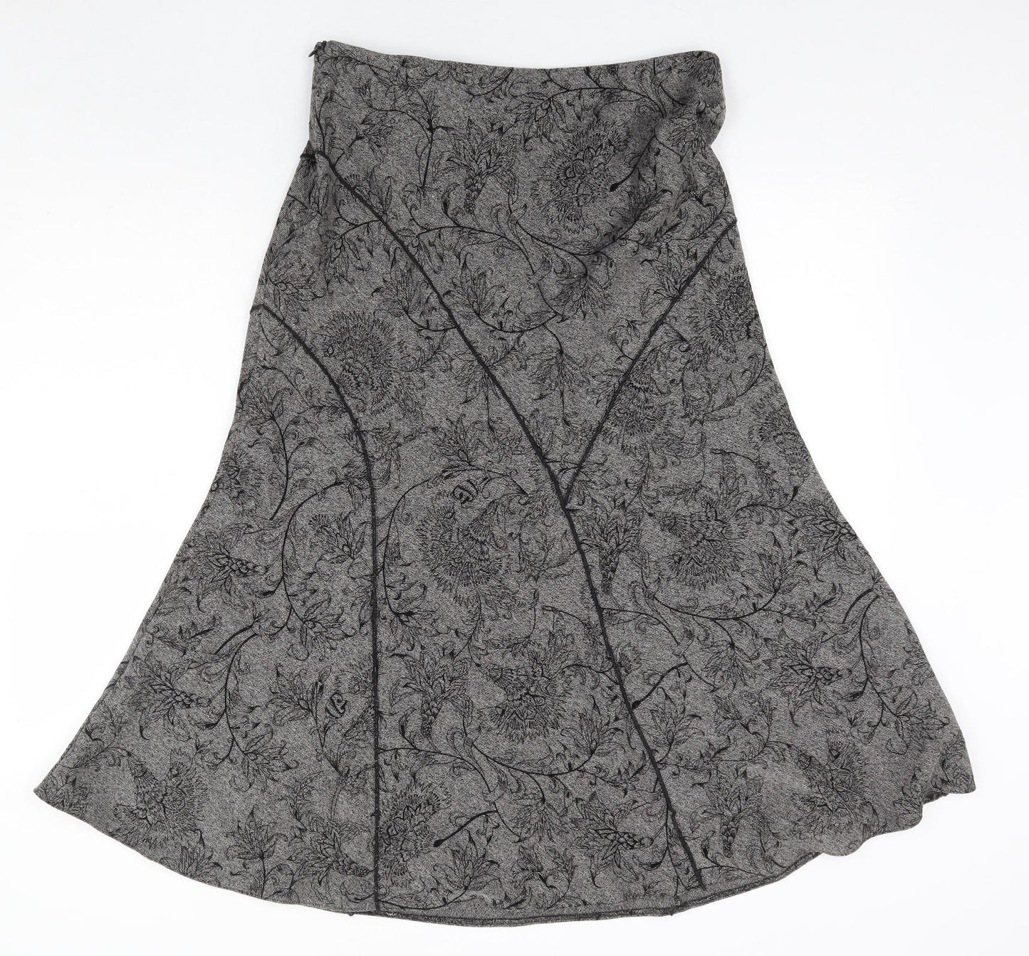 EWM Womens Grey Floral Cotton Swing Skirt Size 12 Zip