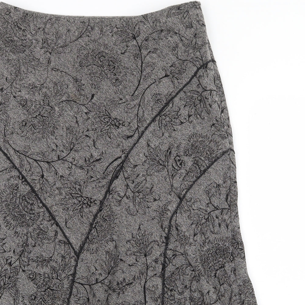 EWM Womens Grey Floral Cotton Swing Skirt Size 12 Zip
