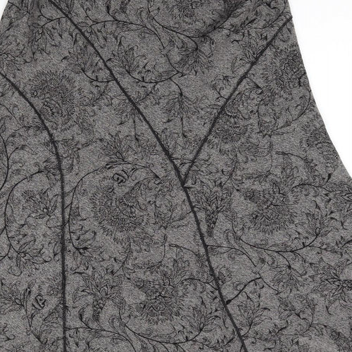 EWM Womens Grey Floral Cotton Swing Skirt Size 12 Zip