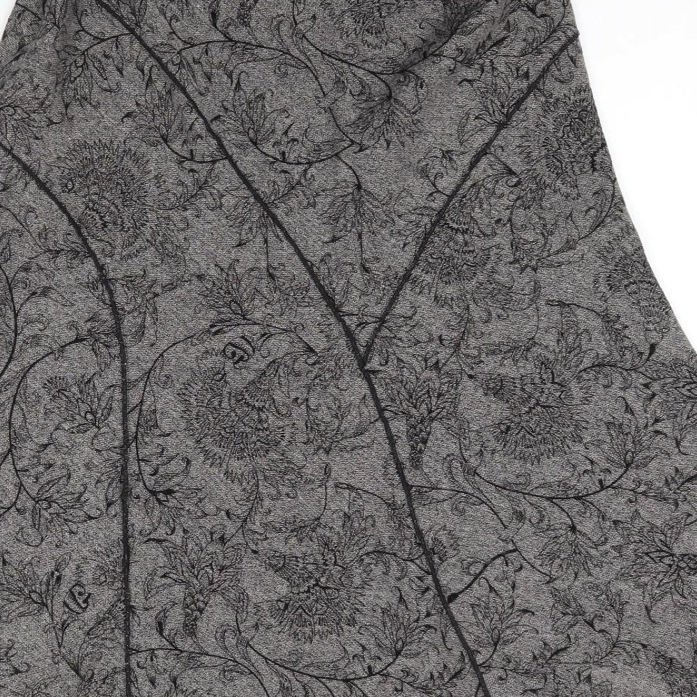 EWM Womens Grey Floral Cotton Swing Skirt Size 12 Zip