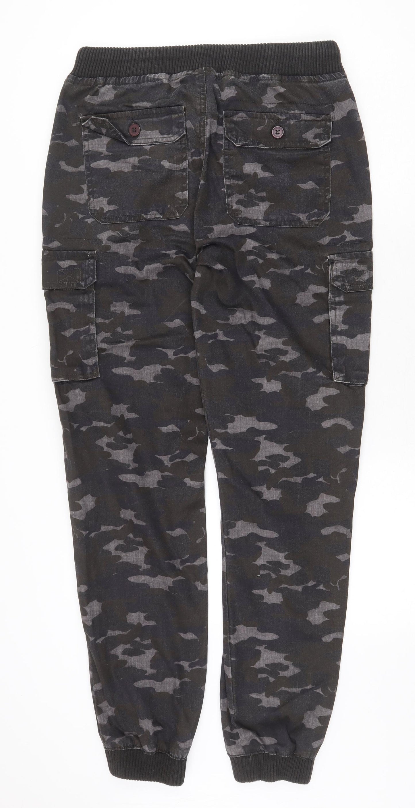 Preworn Mens Green Camouflage Polyester Cargo Trousers Size 32 in Regular Drawstring
