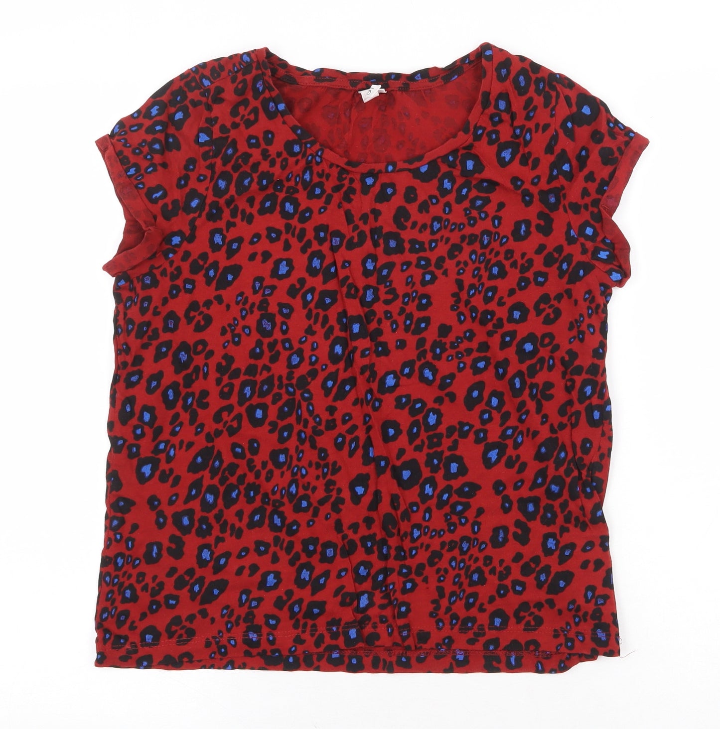 Q/S Womens Red Animal Print 100% Cotton Basic T-Shirt Size S Scoop Neck - Leopard Print