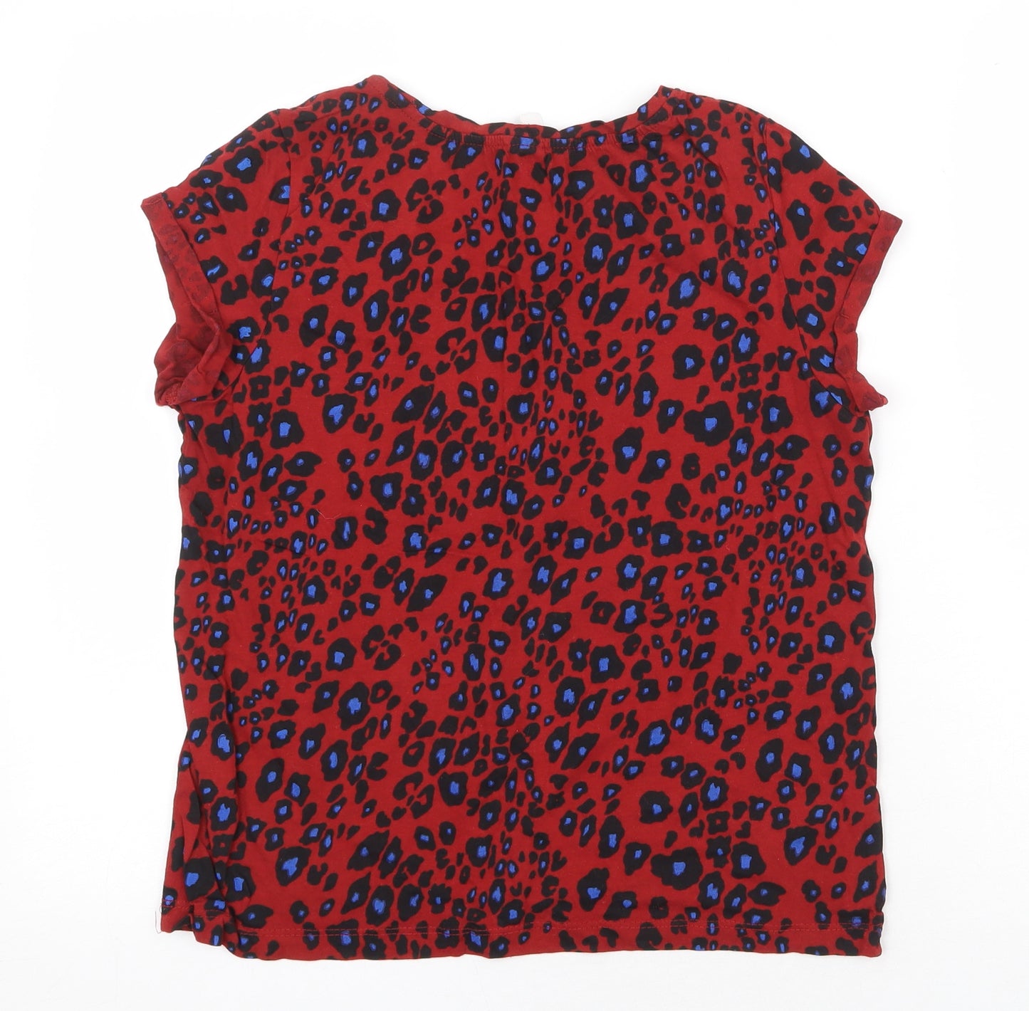 Q/S Womens Red Animal Print 100% Cotton Basic T-Shirt Size S Scoop Neck - Leopard Print