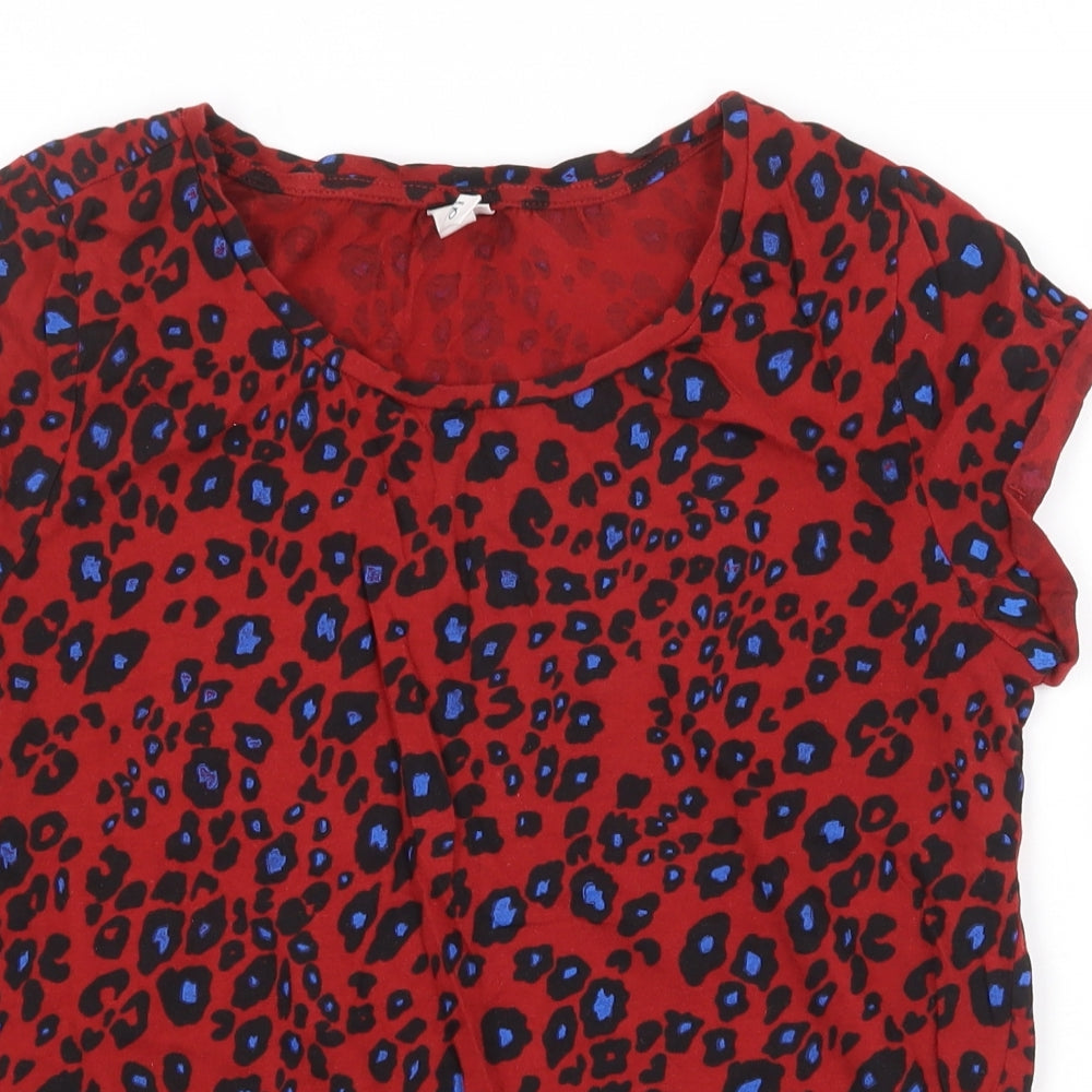 Q/S Womens Red Animal Print 100% Cotton Basic T-Shirt Size S Scoop Neck - Leopard Print