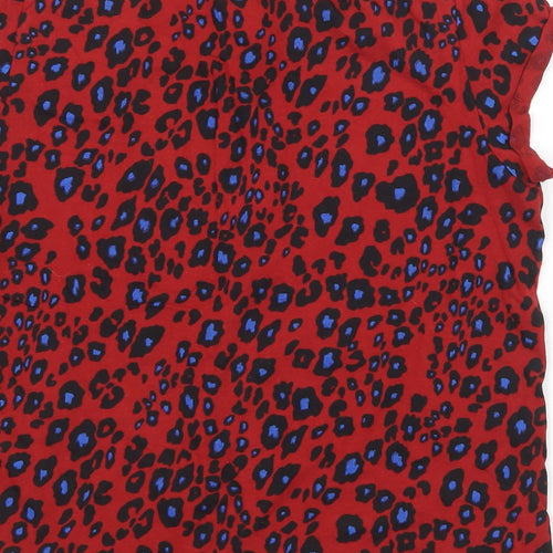 Q/S Womens Red Animal Print 100% Cotton Basic T-Shirt Size S Scoop Neck - Leopard Print