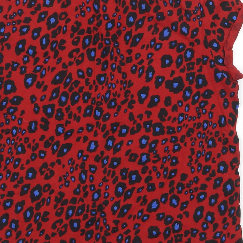 Q/S Womens Red Animal Print 100% Cotton Basic T-Shirt Size S Scoop Neck - Leopard Print