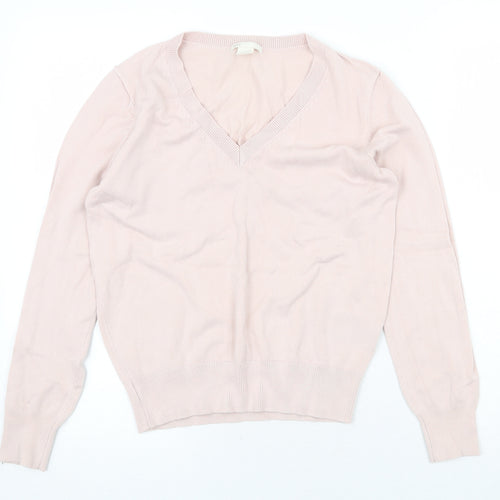 H&M Womens Pink V-Neck Viscose Pullover Jumper Size XS