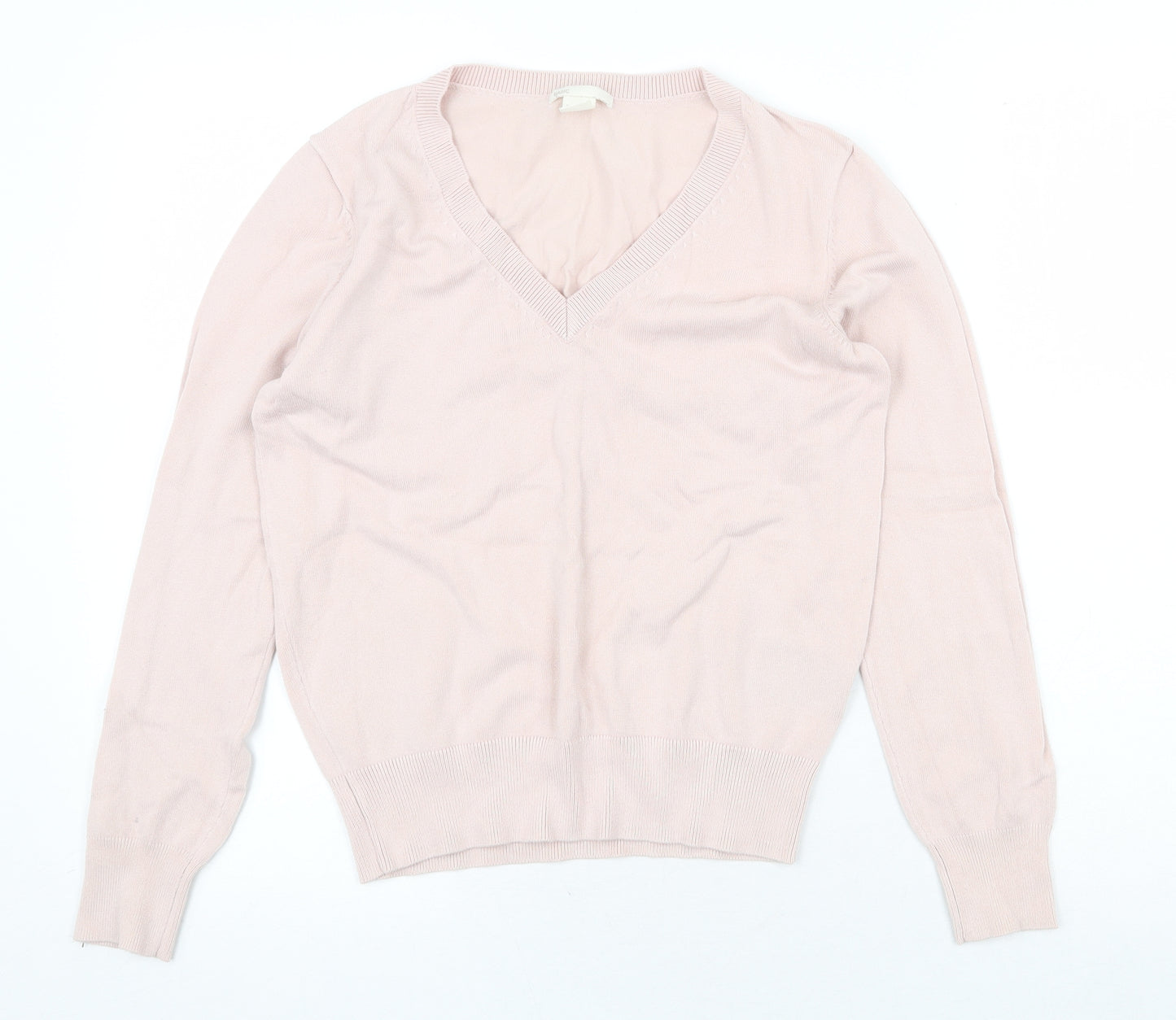 H&M Womens Pink V-Neck Viscose Pullover Jumper Size XS