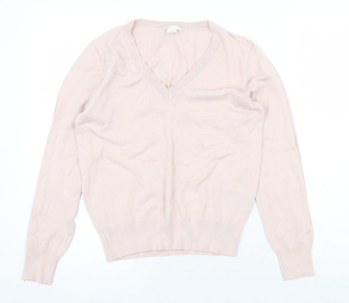 H&M Womens Pink V-Neck Viscose Pullover Jumper Size XS