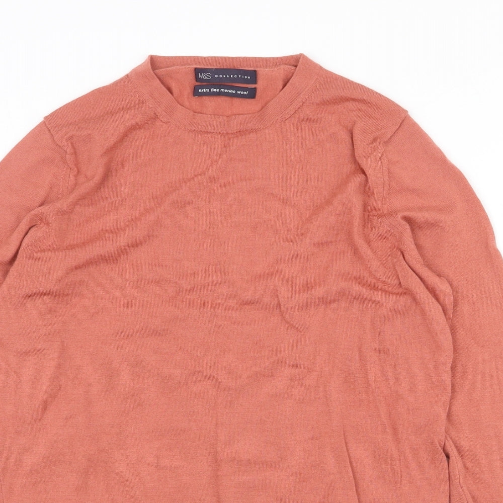 Marks and Spencer Womens Orange Round Neck Wool Pullover Jumper Size 10