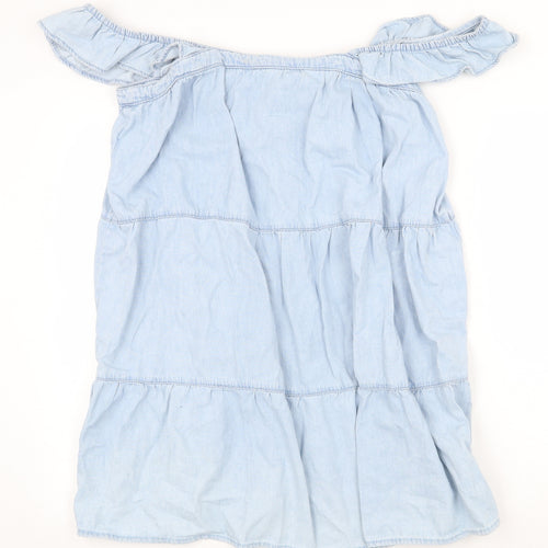 Denim & Co. Womens Blue Cotton A-Line Size 14 Boat Neck Tie