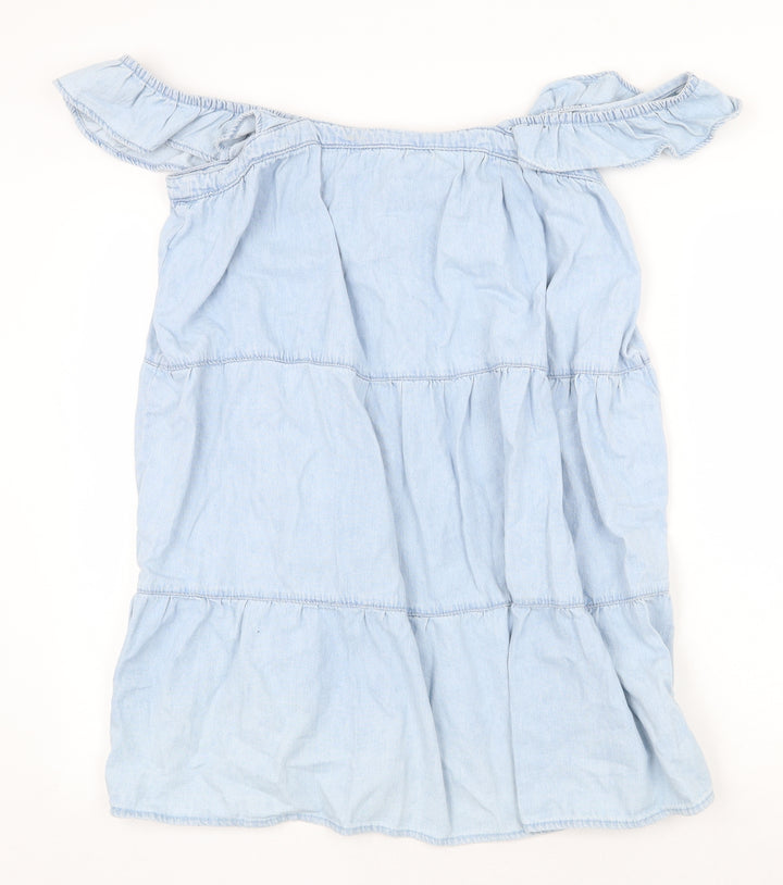 Denim & Co. Womens Blue Cotton A-Line Size 14 Boat Neck Tie