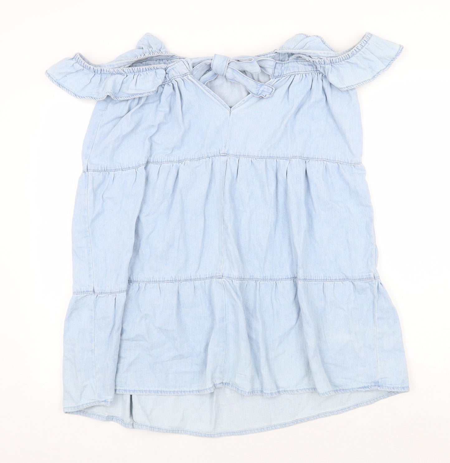 Denim & Co. Womens Blue Cotton A-Line Size 14 Boat Neck Tie