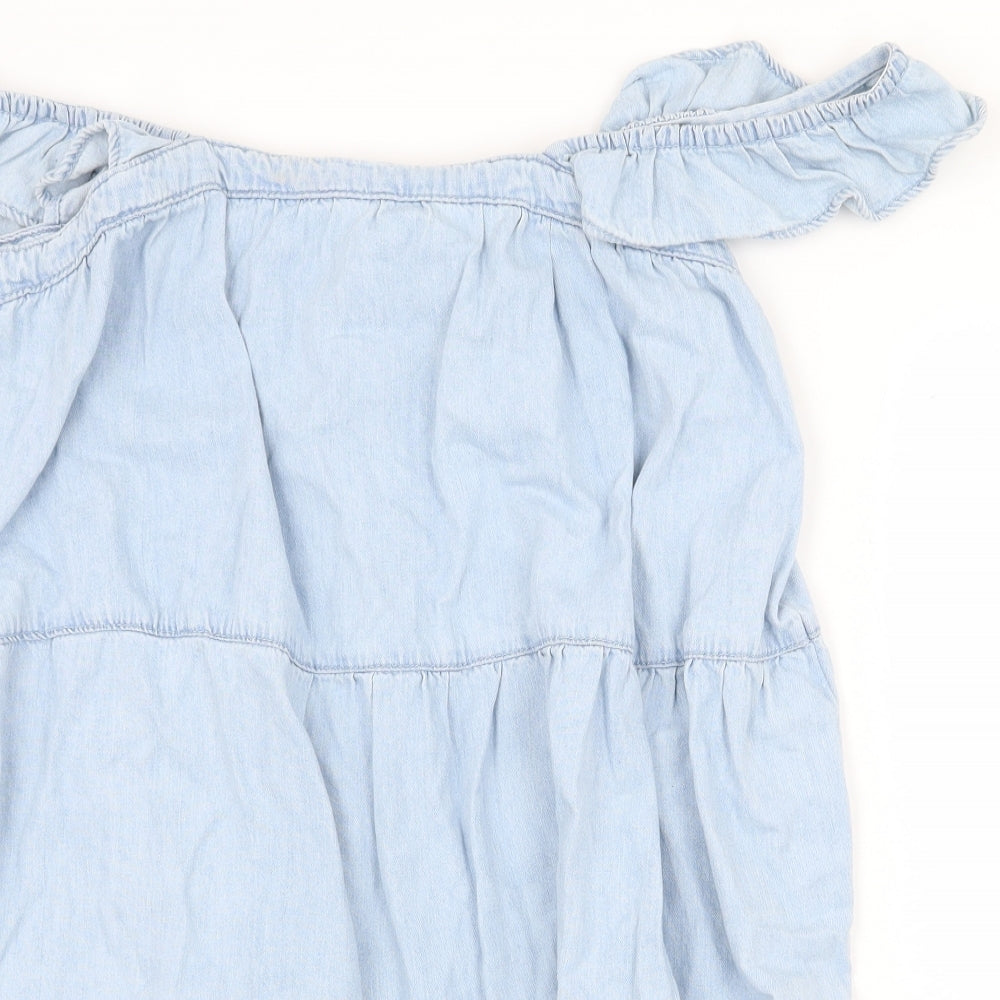 Denim & Co. Womens Blue Cotton A-Line Size 14 Boat Neck Tie
