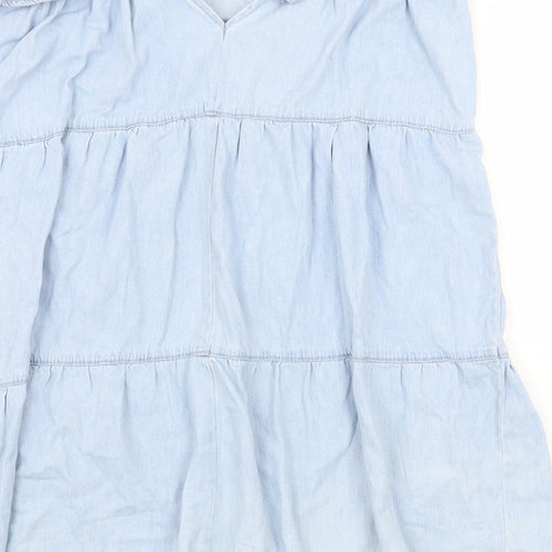 Denim & Co. Womens Blue Cotton A-Line Size 14 Boat Neck Tie