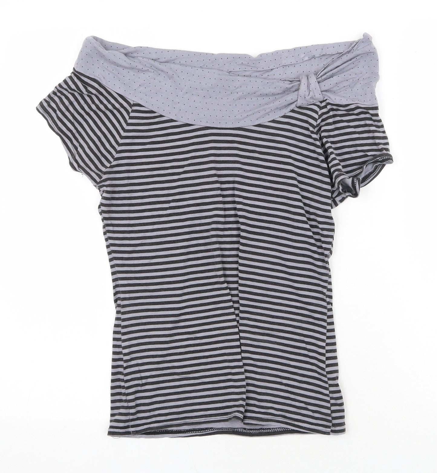 E-vie Womens Grey Striped Viscose Basic T-Shirt Size 10 Off the Shoulder - Bardot