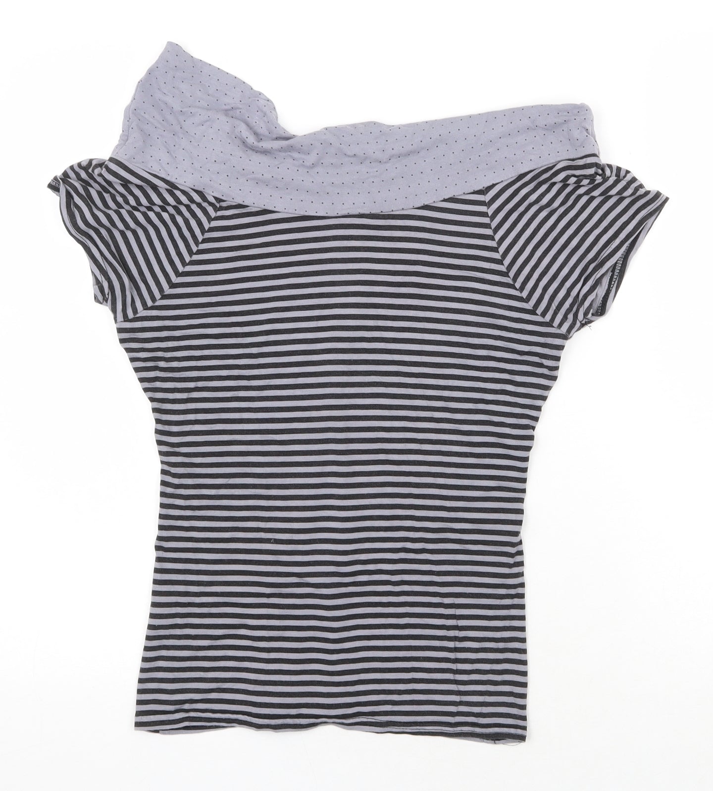 E-vie Womens Grey Striped Viscose Basic T-Shirt Size 10 Off the Shoulder - Bardot