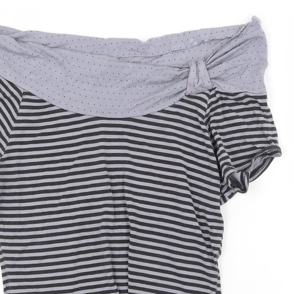E-vie Womens Grey Striped Viscose Basic T-Shirt Size 10 Off the Shoulder - Bardot