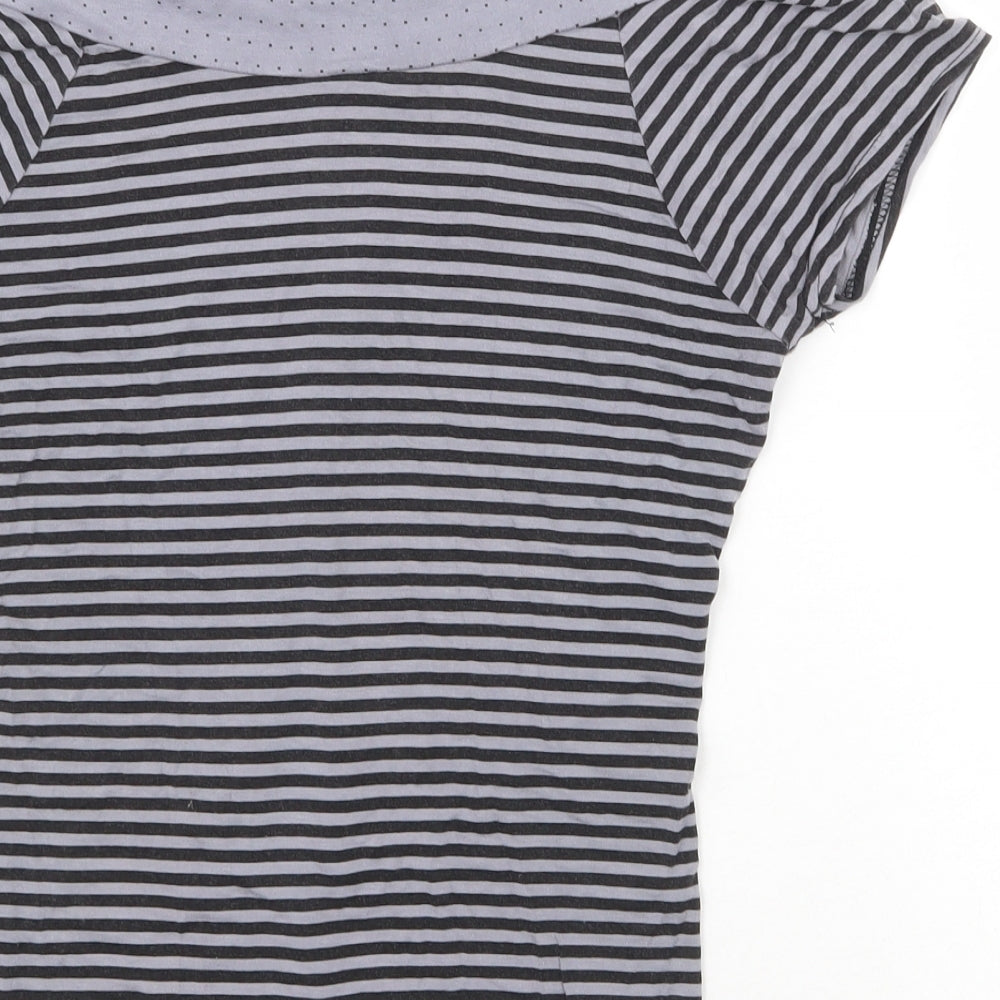 E-vie Womens Grey Striped Viscose Basic T-Shirt Size 10 Off the Shoulder - Bardot