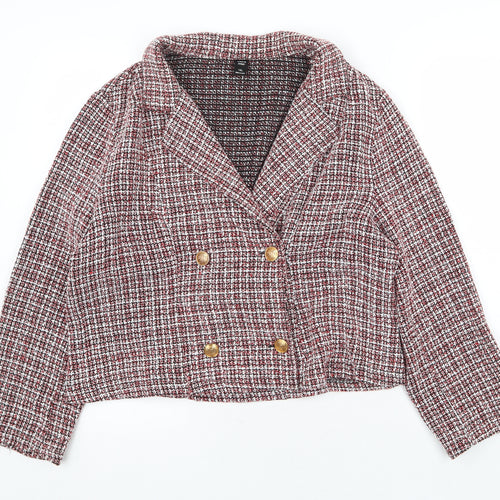 SheIn Womens Red Geometric Pea Coat Jacket Size XL Button