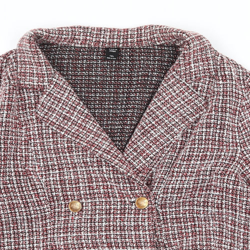 SheIn Womens Red Geometric Pea Coat Jacket Size XL Button