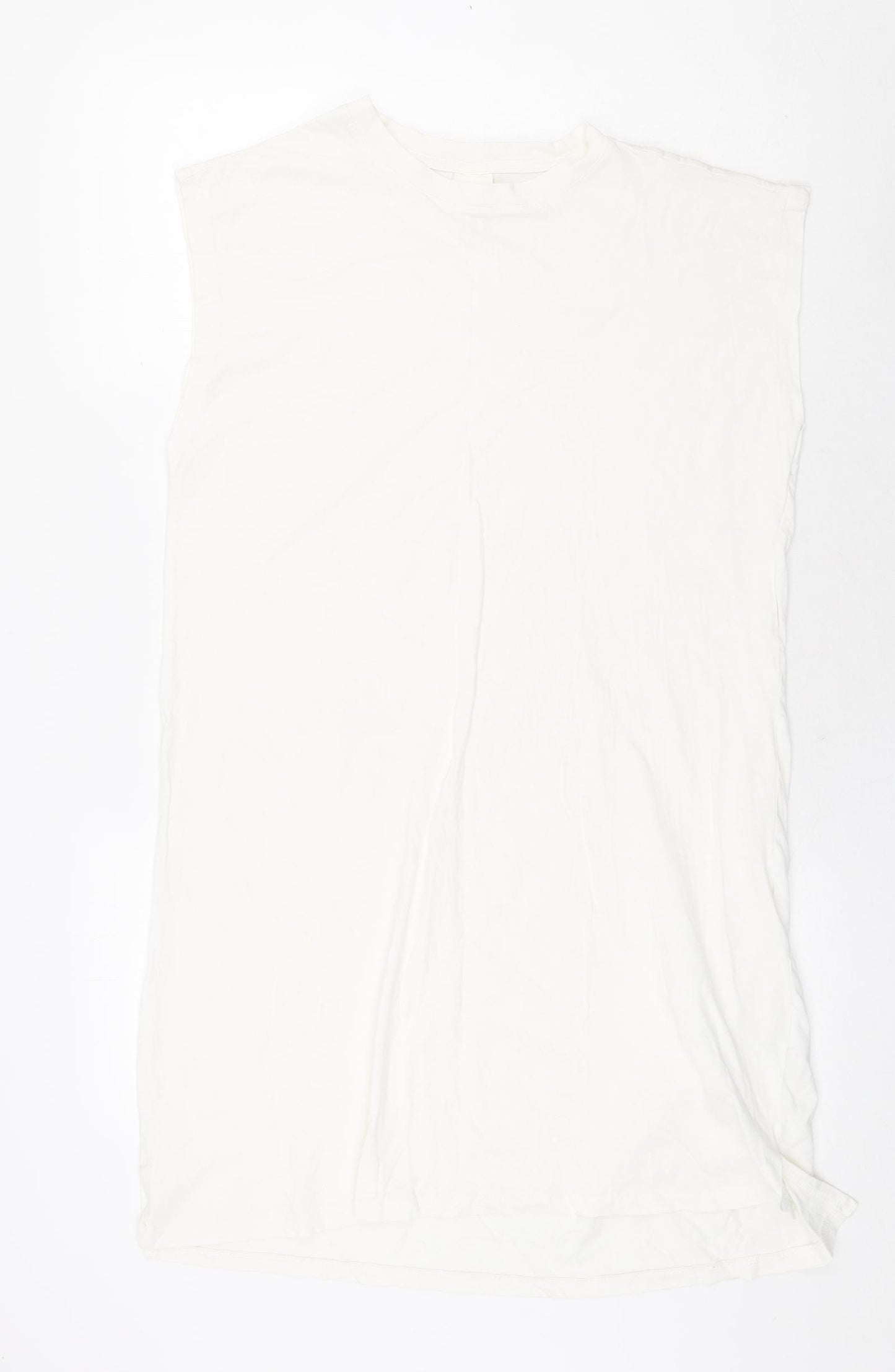 H&M Womens White 100% Cotton Tank Dress Size S Round Neck Pullover