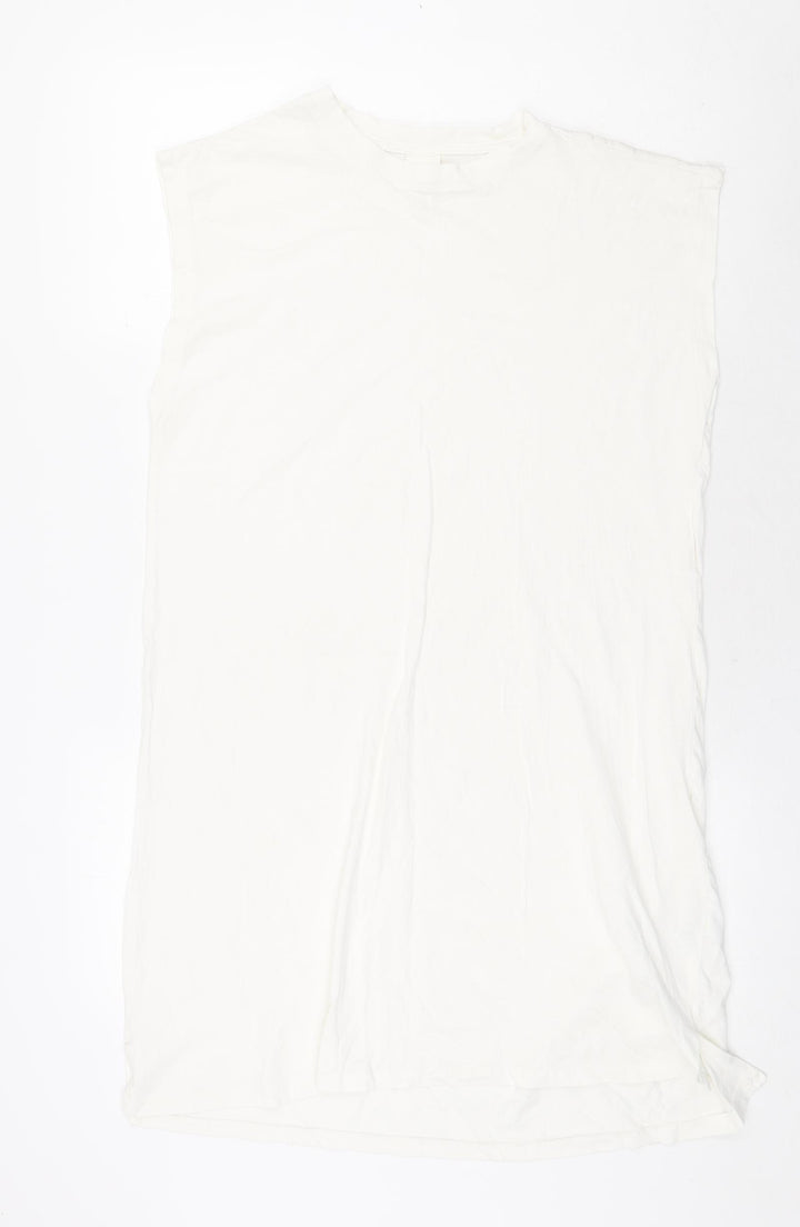 H&M Womens White 100% Cotton Tank Dress Size S Round Neck Pullover