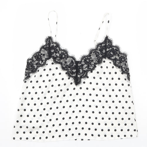 Missguided Womens White Polka Dot Polyester Basic Tank Size 14 V-Neck