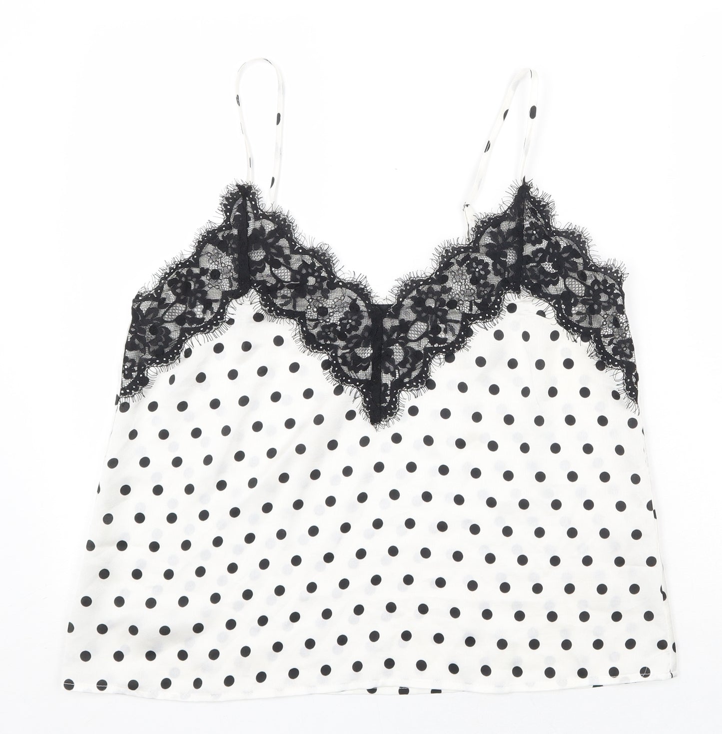 Missguided Womens White Polka Dot Polyester Basic Tank Size 14 V-Neck