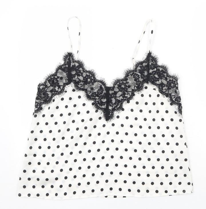 Missguided Womens White Polka Dot Polyester Basic Tank Size 14 V-Neck