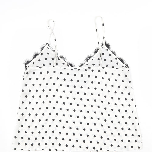 Missguided Womens White Polka Dot Polyester Basic Tank Size 14 V-Neck