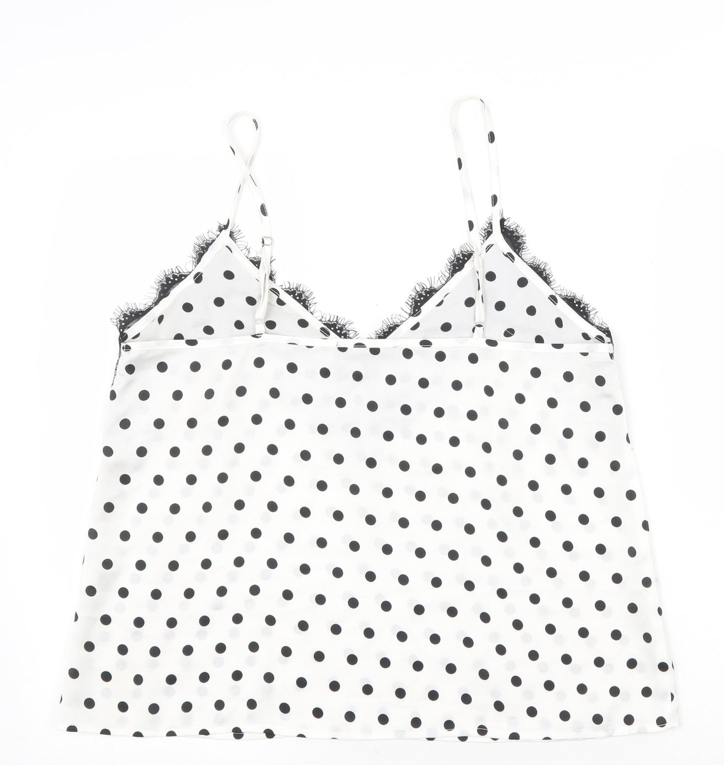 Missguided Womens White Polka Dot Polyester Basic Tank Size 14 V-Neck