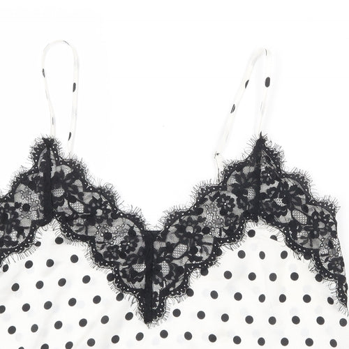Missguided Womens White Polka Dot Polyester Basic Tank Size 14 V-Neck